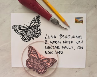 Butterfly Return Address Rubber Stamp: Music Lover
