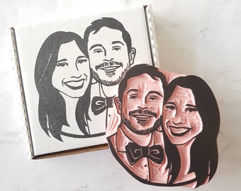 Custom Portrait Gift for Wedding or Engagement, Personalized Rubber Stamp of Couples Faces, Perfect for Save the Dates | Salt & Paper