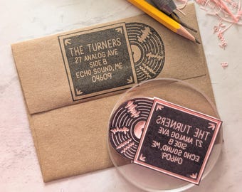 Vinyl Album Record Return Address Rubber Stamp: Music Lover