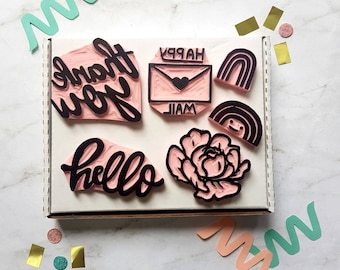 Hand Carved Letter Writing Rubber Stamp Set - Salt & Paper