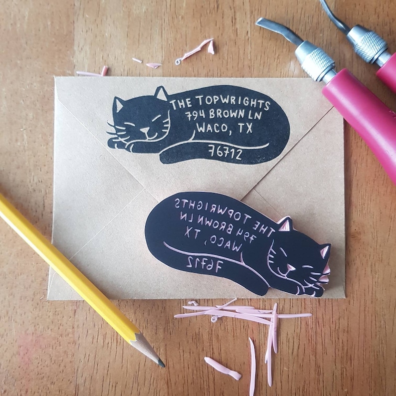 Cat Address Rubber Stamp, Sleeping Cat Return Address Stamp for Cat Lover's, Unique Customized Gift for Friend or Mom Mother Salt & Paper image 7