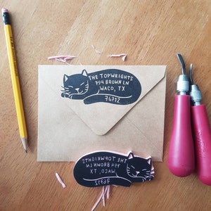 Cat Address Rubber Stamp, Sleeping Cat Return Address Stamp for Cat Lover's, Unique Customized Gift for Friend or Mom Mother Salt & Paper 画像 6