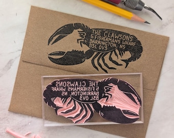 Lobster Return Address Rubber Stamp: Ocean themed stationery
