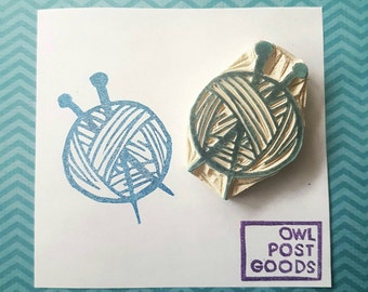 Ball of Yarn and Knitting Needles - Rubber stamp