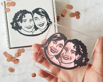 Wedding Gift Portrait Faces Stamp, Unique and Customized Gift Rubber Stamp of Faces for Weddings Birthdays Engagements | Salt & Paper