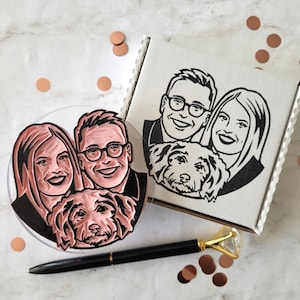 Personalized Family Stamp Wedding Gift, Save the Date Custom Portrait Stamp, Unique Birthday Gift Idea Portrait of Family Pet | Salt & Paper