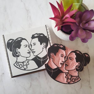 Braut und Bräutigam Stempel Gesichter, Porträt Stempel Perfekt für Verlobungen Save the Dates, Einzigartiger Porträtstempel | Salz & Papier