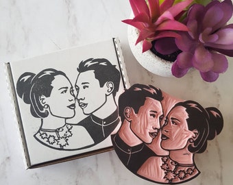 Bride and Groom Rubber Stamp of Faces, Portrait stamp Perfect for Engagements Save the Dates, Unique Rubber Stamp of Portrait | Salt & Paper