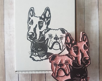 Multiple Pets Rubber Stamp Gift for Pet Owners, Personalized Pet Face Stamp Unique Gift Unique Gift for Pet Lovers and Owners | Salt & Paper