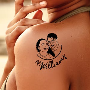 Tijdelijke tattoo voor bruiloften en evenementen, portret gezichten aangepast uniek, speciale bruiloft gunst portret tattoo, stellen | Zout en papier