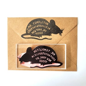 Rat adresstempel, muis retouradresstempel, housewarmingcadeau voor vrienden die van dieren of knaagdieren houden, verjaardag voor rat | Zout en papier