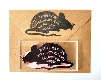 Rat Address Stamp: Hand Carved Mouse Return Address
