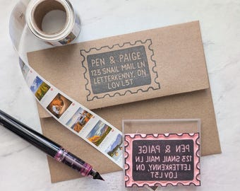 Postage Stamp Return Address Rubber Stamp: Letter Writing Gift