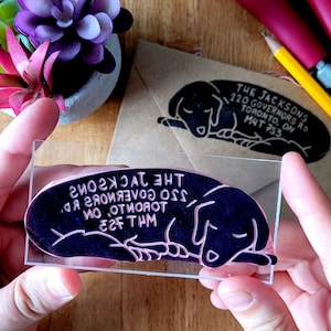 Dog Address Rubber Stamp, Sleeping Dog Return Address Stamp for Dog Lover's, Unique Customized Gift for Friend or Mom Mother Salt & Paper image 2