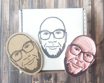 Teacher's Gift Stamp Customized Portrait, Father's Day Gift Idea Rubber Stamp of Face, Birthday Corporate Gift of Faces Stamp | Salt & Paper