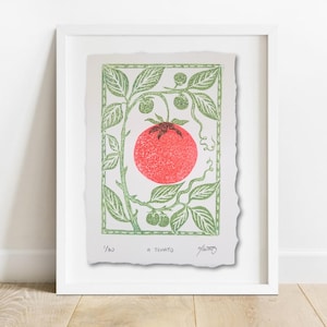 Tomato Art Print: Hand-Carved Lino Block Print, Signed & Numbered