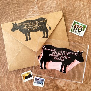 Sello de dirección de devolución de vaca, dirección de la granja, regalo para el amante del campo, papá de regalo, regalo para el granjero, sello de carne, inauguración de la casa de campo / sal y papel