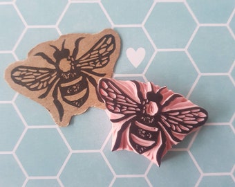 Bee Rubber Stamp, queen bee rubber stamp, bumble bee stamp, honey bee stamp, block printing scrapbooking planner stamp | Salt & Paper