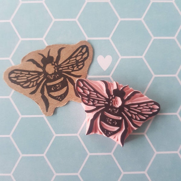 Bee Rubber Stamp, queen bee rubber stamp, bumble bee stamp, honey bee stamp, block printing scrapbooking planner stamp | Salt & Paper