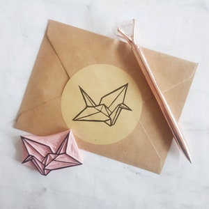 Papierkranich Stempel, Gefaltet Papier Origami Vogel Gummi Stempel, Blockdruck Stempel, Gummistempel für Schreibwaren | Salz & Papier