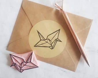 Paper Crane Rubber Stamp: Origami Bird Block Printing