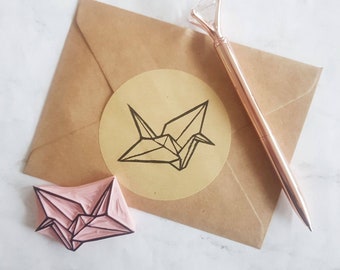 Paper Crane Stamp, Folded Paper Origami Bird Rubber Stamp, block printing stamp, rubber stamp for stationery | Salt & Paper