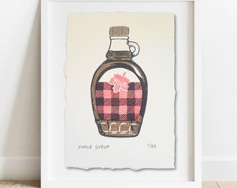 Maple Syrup Print: Hand-Carved Lino Block Print, Limited Edition