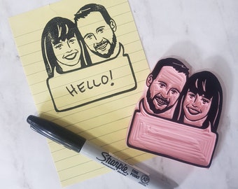 Speech Bubble Stamp with Faces of Couples for Wedding Invitations Save the Date Engagement or unique personalized gift idea | Salt & Paper