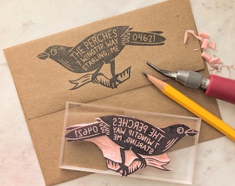 Black Bird Return Address Rubber Stamp: Letter Writing Stationery