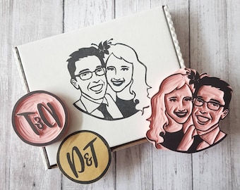 Wedding Portrait Gift Rubber Stamp with Monogram Stamp, Unique Wedding or Engagement Gift Idea of Couples Unique Birthday Gift| Salt & Paper