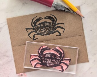Crab Return Address Rubber Stamp: Ocean themed stationery