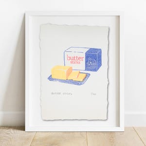 Limited Edition Butter Print: Hand-Carved Lino Block Print, Kitchen Art (5x7&quot;)