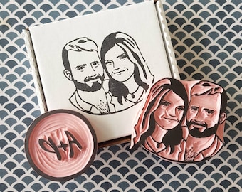 Couples Stamp and Monogram Stamp Wedding Gift, Customized and Personalized Gift For Engagement Birthday Wedding, Hand Drawn | Salt & Paper