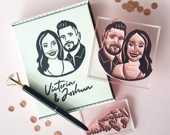 Personalized Gift Portrait Rubber Stamp for Couple, Wedding Couples Faces on Stamp, Unique Gift for Wedding or Engagement | Salt & Paper