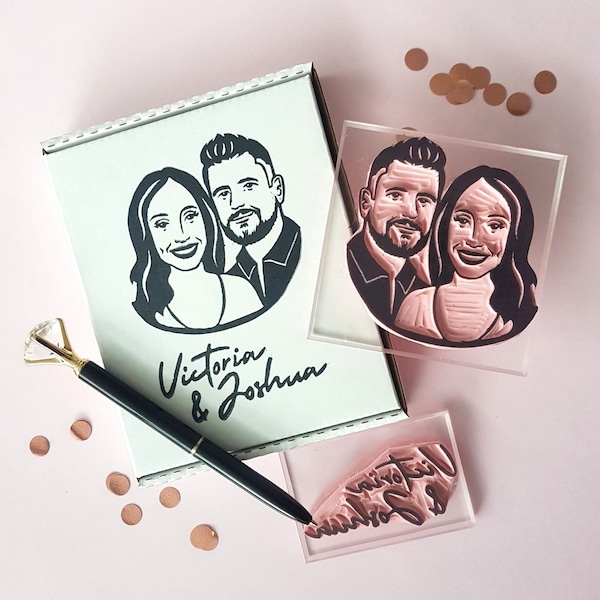 Personalisiertes Geschenk Portrait Stempel für Paare, Hochzeitspaar Gesichter auf Stempel, Einzigartiges Geschenk zur Hochzeit oder Verlobung | Salz & Papier