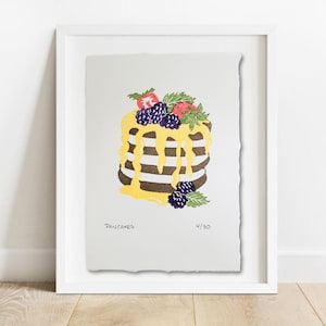 パンケーキ限定版プリント：手彫りリノカットアートワーク