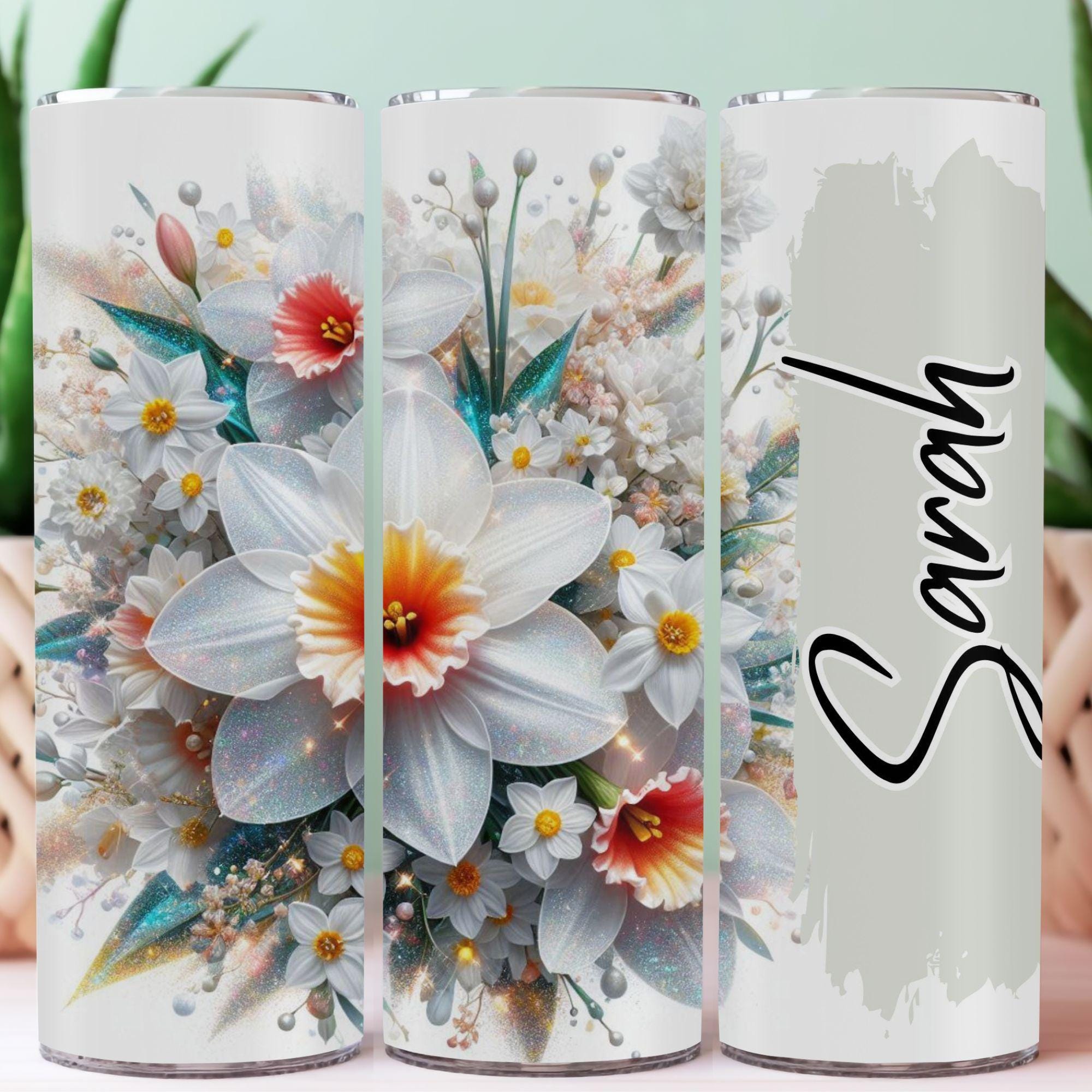 Add Name Floral Personalized 20oz Skinny Tumbler Wrap Add Text PNG Sublimation Designs Download flowers text blank Digital png Straight wrap