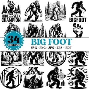 Bigfoot SVG Bundle Sasquatch Clipart Yeti Silhouette Bigfoot Cut Files for Cricut Camping Adventure sublimation Designs Forest Commercial