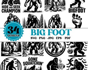 Bigfoot SVG Bundle: Sasquatch, Yeti, Camping Designs (Digital Download)