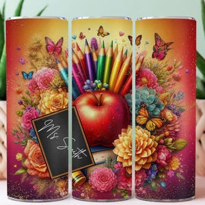 Personalized Teacher 20oz Skinny Tumbler Wrap Custom Floral Teacher Tumbler Sublimation Design Teacher Appreciation Digital Instant Download