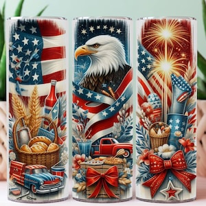 American Eagle Flying Flag July 4th 20 oz Skinny Tumbler Sublimation Veteran Memorial Day  Sublimation Design American Flag Tumbler Wrap