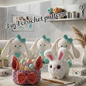 Crochet Pattern | 3 in 1 Amigurumi Bunny Basket PDF Pattern | Rabbit Plush Tutorial | Easter Home Decor | Easy Beginner-Friendly