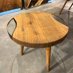 Handmade Walnut Wood Coffee Table: Clear Epoxy Resin Side Table