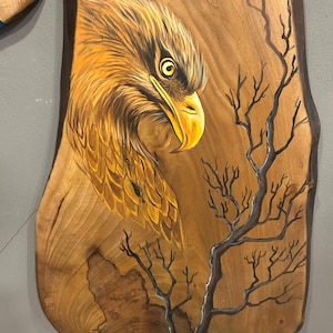 Custom Walnut Wood Wall Clock: Hand-Drawn Eagle Design