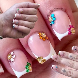 3D French Floral Gem Press-On Nails – Handmade, Reusable & One-of-a-Kind