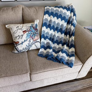 Denim Waves Handmade Afghan – Ripple Crochet Throw Blanket – 32x48 Cozy Lap Blanket image 3