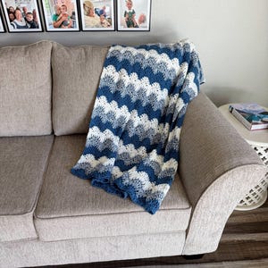 Denim Waves Handmade Afghan – Ripple Crochet Throw Blanket – 32x48 Cozy Lap Blanket image 2