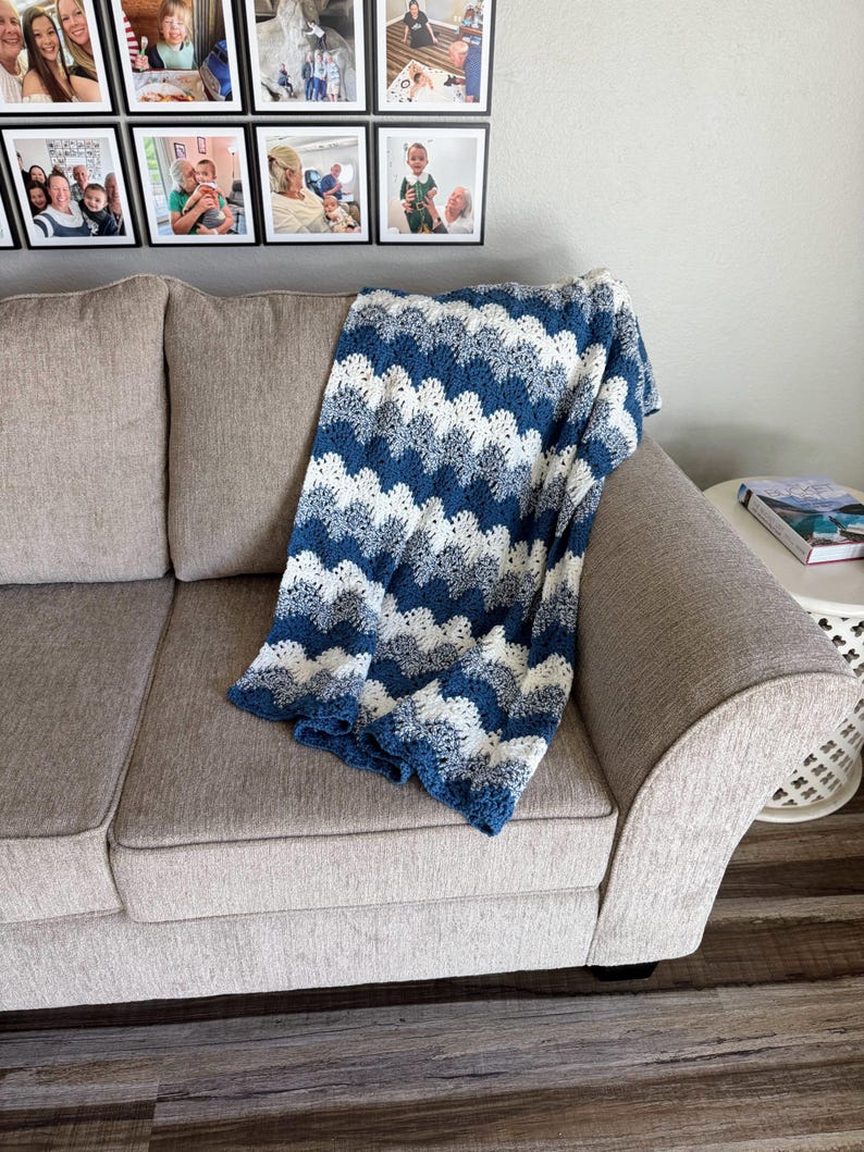 Denim Waves Handmade Afghan – Ripple Crochet Throw Blanket – 32x48 Cozy Lap Blanket image 2