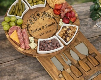 Personalized Wedding Charcuterie Board with Knives, Custom Engraved Cheese Board for Couple, Mr&Mrs Wedding Gift, Newlywed Anniversary Gift