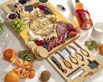 Custom Engraved Bamboo Charcuterie Board Set – Wedding Gift